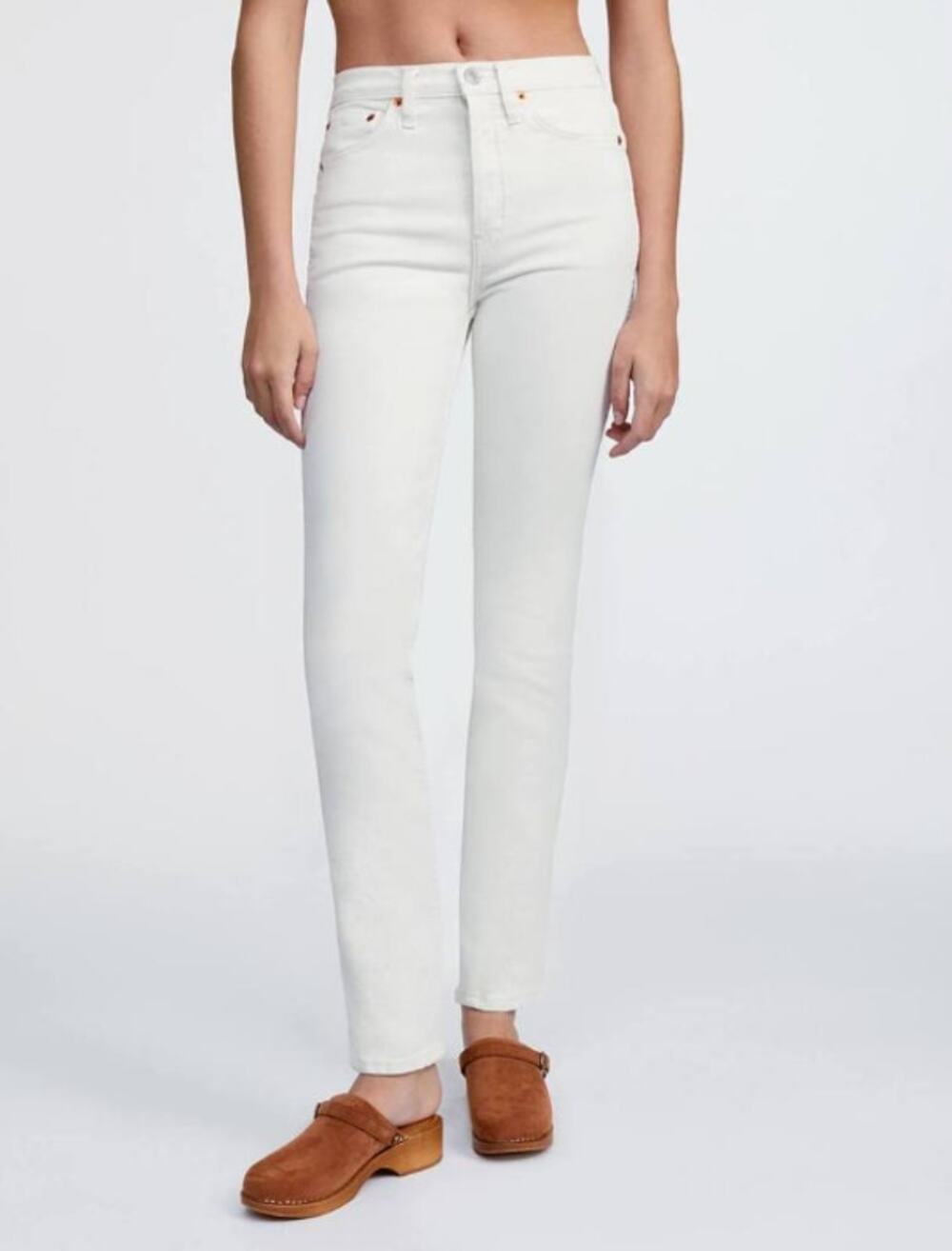 RE/DONE 80s Slim Straight Jeans 2/26 Vintage White Stretch Denim High Rise NWT